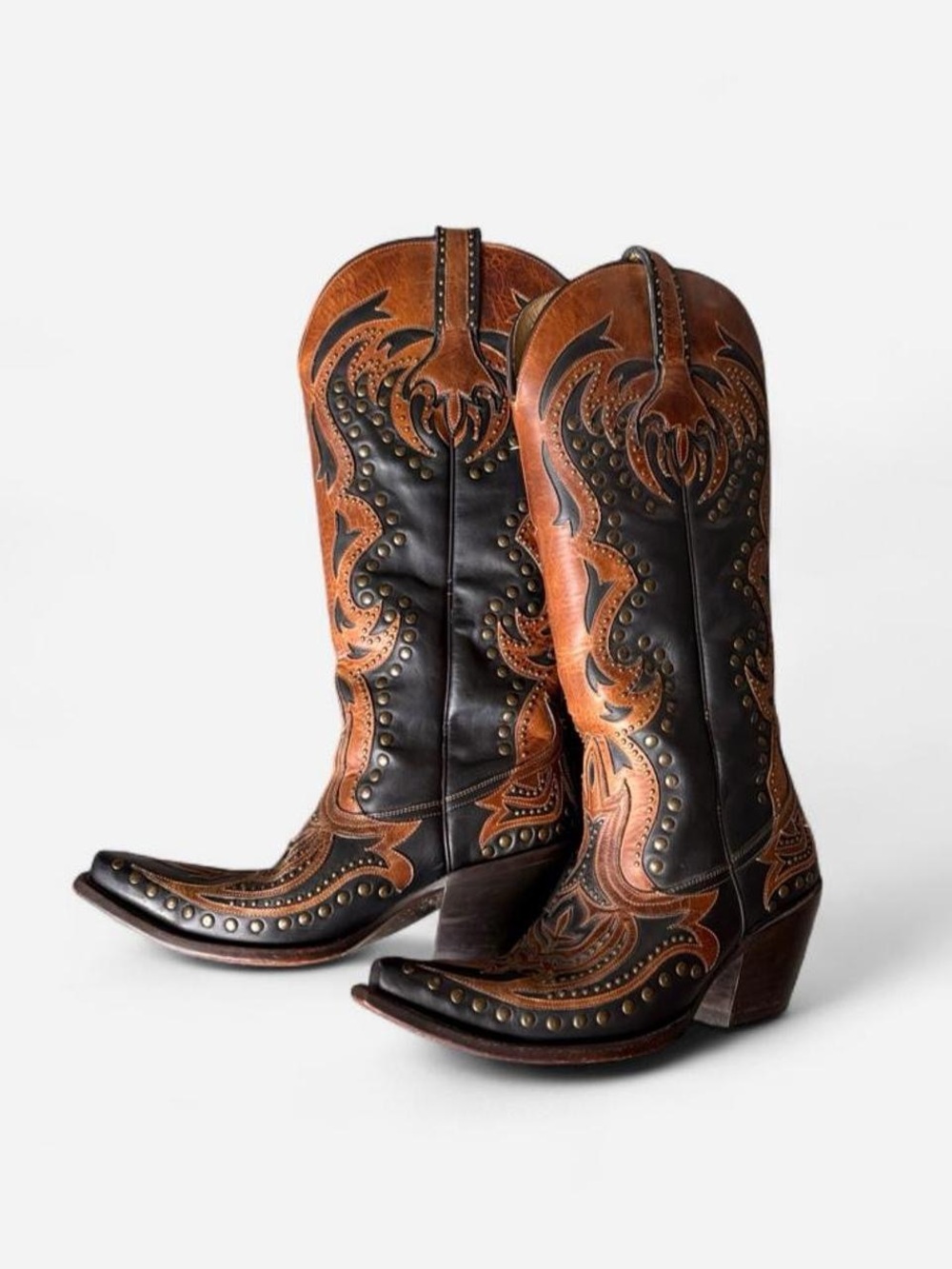 Corral Black/Cognac Laser Tall Inlay Studs Western Cowboy Boots Rodeo Cowgirl 8